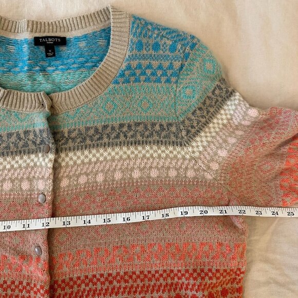 Talbots Cardigan Womens Sz X Rainbow Fair Isle Lambs Wool Mohair Blend Nordic - Picture 9 of 10